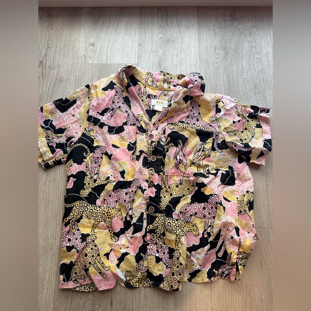 Anthropologie Maeve Pink and Black Patterned Shirt